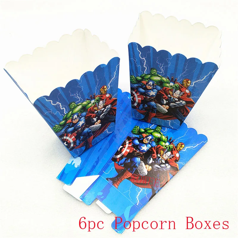6pc Popcorn Boxes 1 шт., размер 40*30 см, рисунок из мультфильма «мстители», «пината», забавные свистки, Детские вечерние комплекты одежды для дня рождения, «дракон», «пината» - Цвет: 6pc Popcorn Boxes