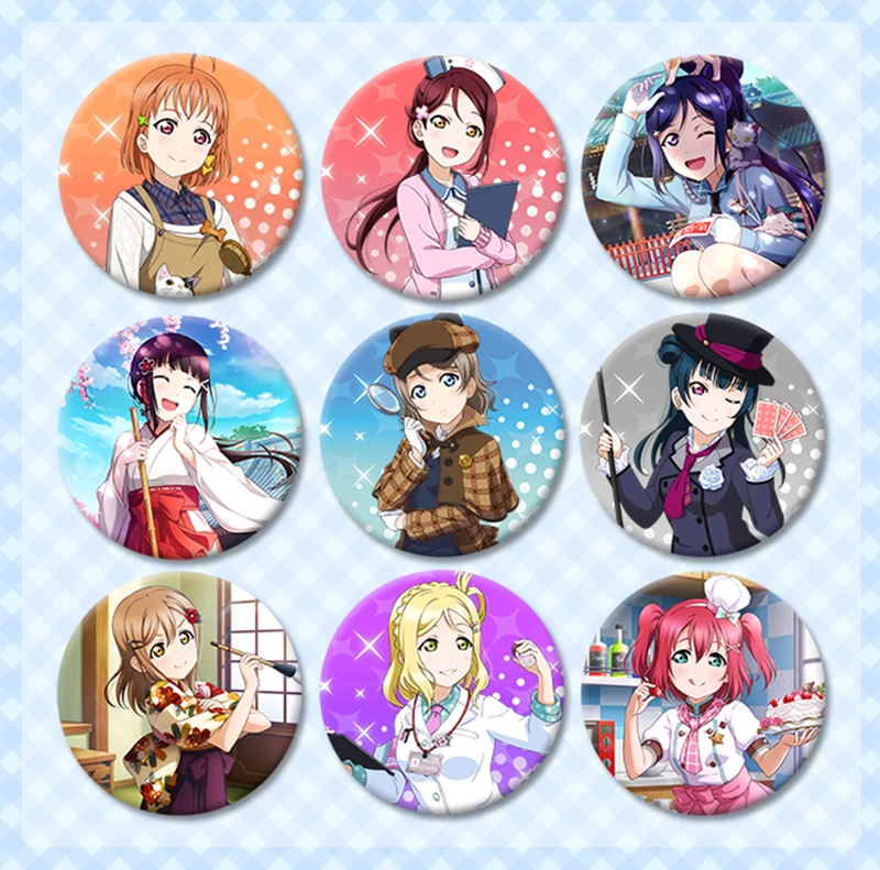 1 шт. 58 мм аниме Love Live!Sunshine! Aqours рабочие стили металлическая кнопка Umi Maki Eli значки
