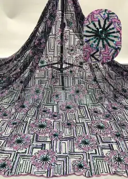 

High Quality Sequins French Net Lace Tulle Mesh Fabrics Latest Lace Fabrics FD1119