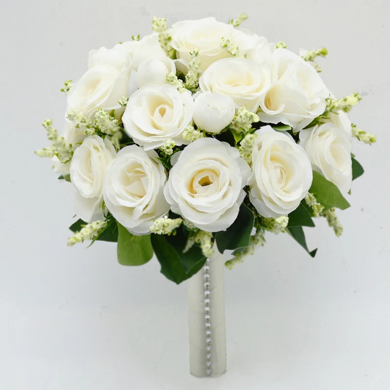 Purple White Wedding Bouquet Handmade Artificial Flower Rose Buque Casamento forWedding Decorations wedding bouquets artificial rose flowers wedding flower decoration