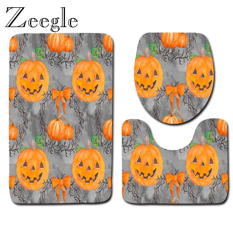 Christmas Bath Mat Set Halloween Bathroom Mat New Year Mat for Home Decoration Anti-slip Toilet Floor Rug Toilet Seat Cover Rug