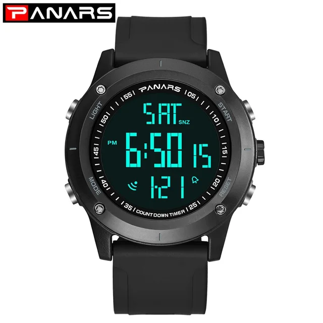 PANARS Mens Digital Watches Men's Sport Watch Dual Time Pedometer Alarm Clock 50M Waterproof Military Multifunction Reloj Hombre 8014 Black