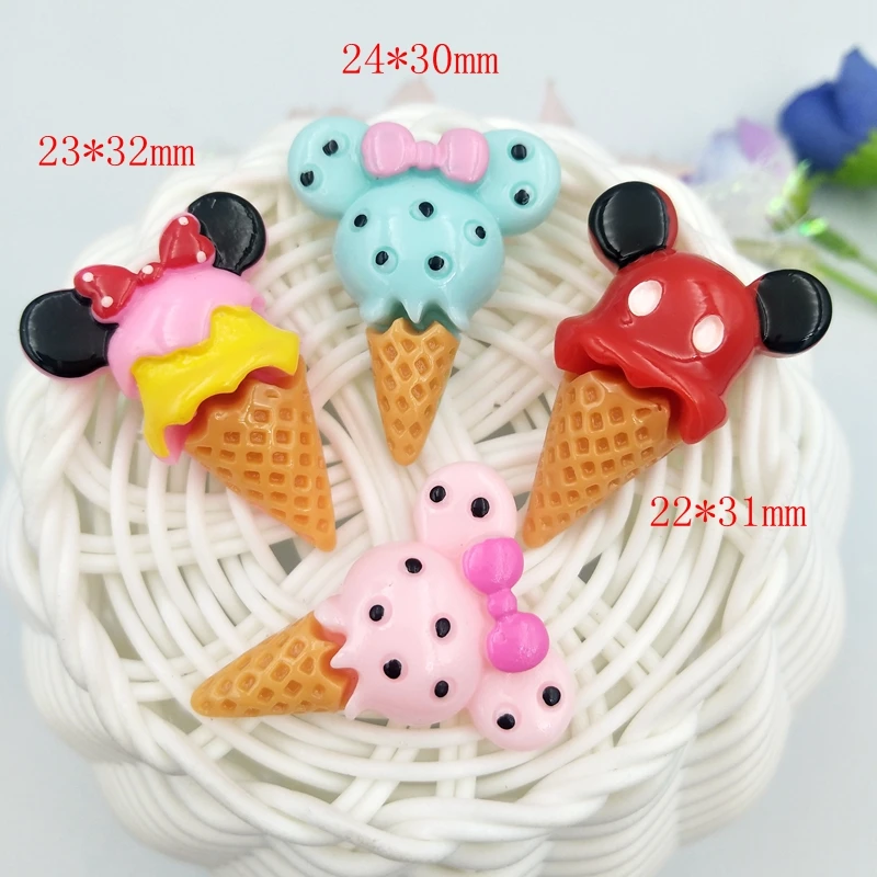 20pcs Mini Mickey Ice Cream Resin Flatback Cabochons Accessories For Hair Clothing Shoes Planar DIY Home Decoration