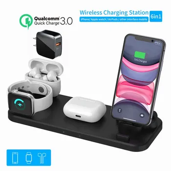 

New 6 in 1 For Apple Watch 5 4 3 2 Fast Wireless Charing Pad For iPhone 6 7 8 X 11 Pro XR For Apple Airpods Pro Wireless Charger