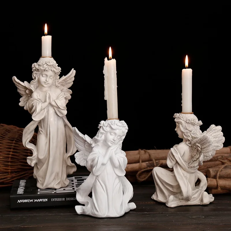 

European Praying Angel Candle Holder Resin Accessories Wedding Candlelight Dinner Figurines Craft Coffee Table Statue Decoration
