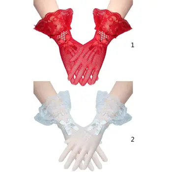 

Lace Bow-knot Bridal Gloves Short Full Finger Knitted Sexy Women Mesh Glove