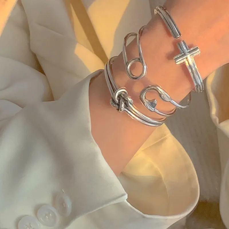 Foxanry Silver Color Cross Pin Knotted Vintage Bracelet New