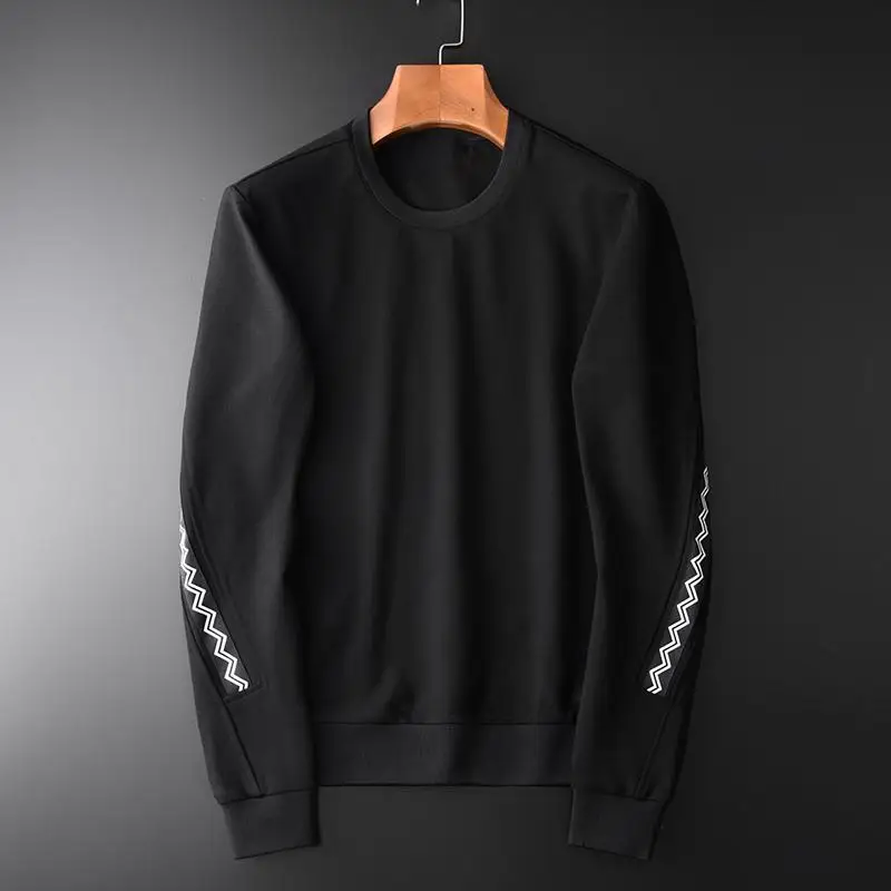 Minglu Mens Sweatshirts Luxury Ribbon Splicing Round Collar Sweatshirt Men Autumn Solid Slim Fit Mens Hoodies Plus Size 4xl - Цвет: BLACK  HW-19049S