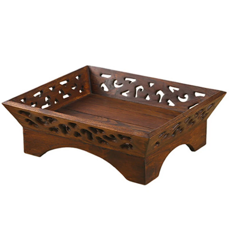 

BESTEuropean Retro Creative Fruit Plate Solid Wood Carved Candy Snack Dish Household Wooden Fruit Storage Basket-B