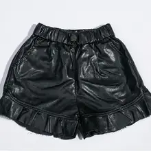 Шорты для маленьких девочек черные шорты из полиуретана с оборками для девочек, детские шорты одежда для детей от 3 до 9 лет