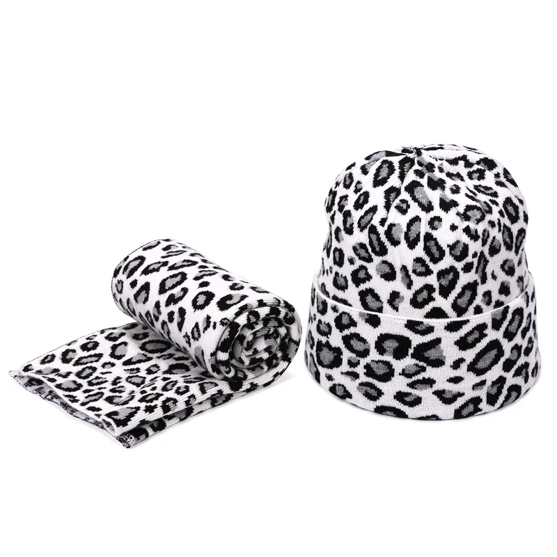 Leopard Printed Beanie Hats Scarf Set With Real Fox Pompon For Women Winter Warm Thick Knitted Caps Fashion Lady Beanies 2 Piece - Color: S