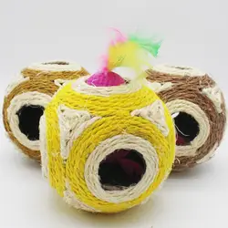 Случайный цвет игрушка для кошек шесть отверстий сизаль Веревка плетение перо мяч Прорезыватель царапина игрушка котенок интерактивная