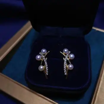 

S925 sterling silver gold plated natural freshwater pearl Brand Stud Earrings