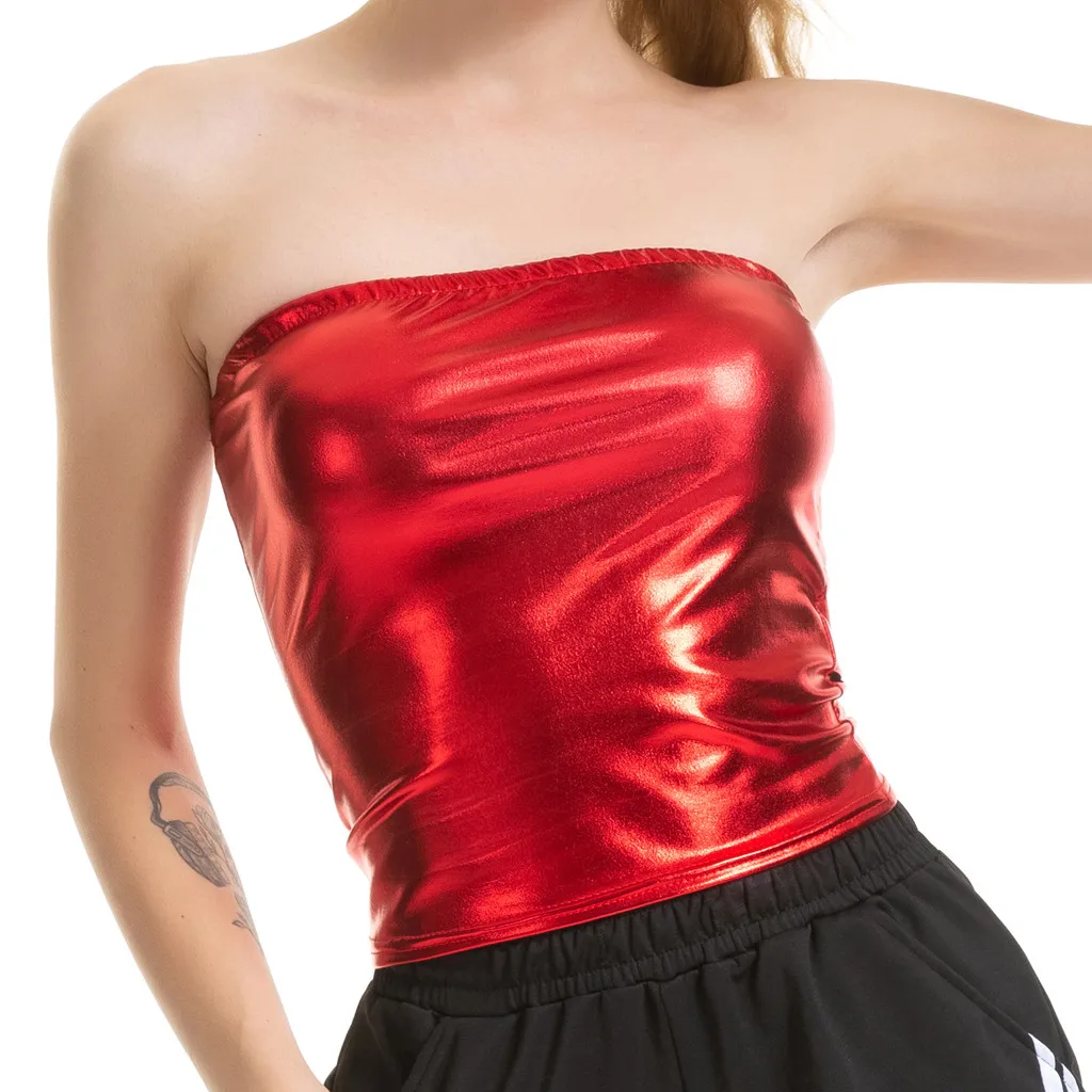40 Women's Wrap-around Patent Leather Solid Color Tube Top Female Strapless Bra Bandeau Wrap Top Sosten Sin Tirantes