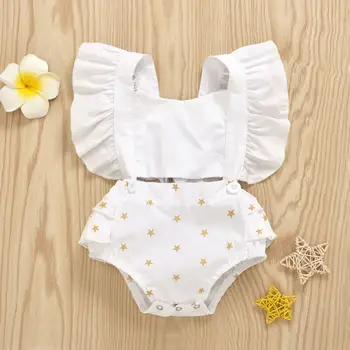 

CANIS Newborn Baby Girl Summer Printed Ruffles Star Printed Backless Lovely Fashion Bodysuit Jumpsuit Outfits Sunsuit