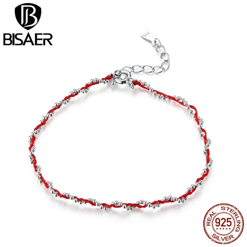 Браслеты из красной веревки BISAER 2020 новые браслеты стерлингового серебра 925 пробы