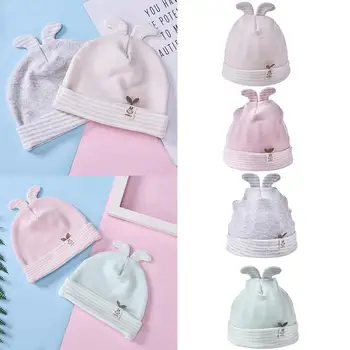 

Infant Baby Cute Rabbit Ears Cuffed Beanie Hat Cotton Stripes Printed Ribbed Hem Stretch Newborn Winter Warm Hospital Cap 0-6M