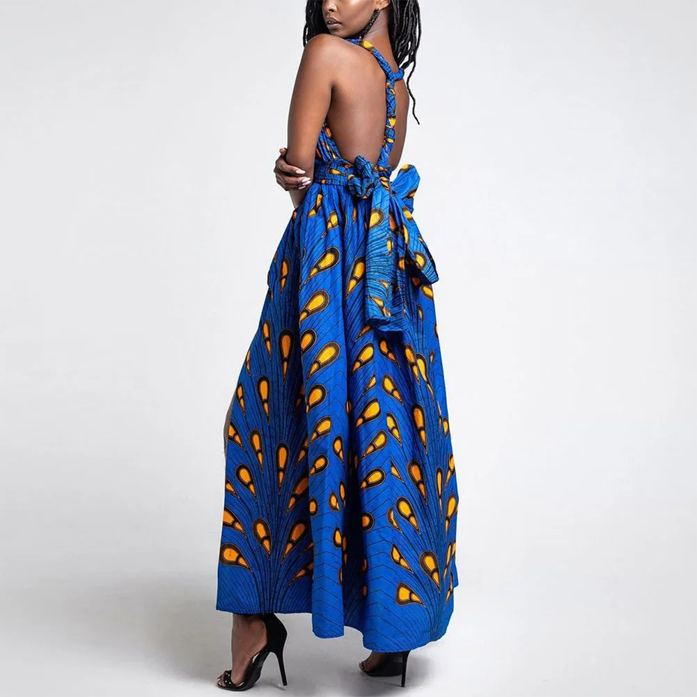 Fadzeco африканские платья для женщин Дашики Базен Riche Флористический с высокой талией с разрезом сбоку Длинное Макси платье с этническим принтом Анкара Платье