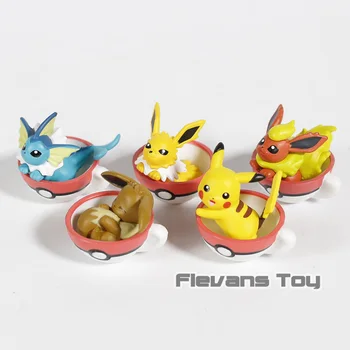

Monsters Center Eevee Jolteon Vaporeon Flareon in Cup Mini PVC Figures Kids Toys Gifts 5pcs/set