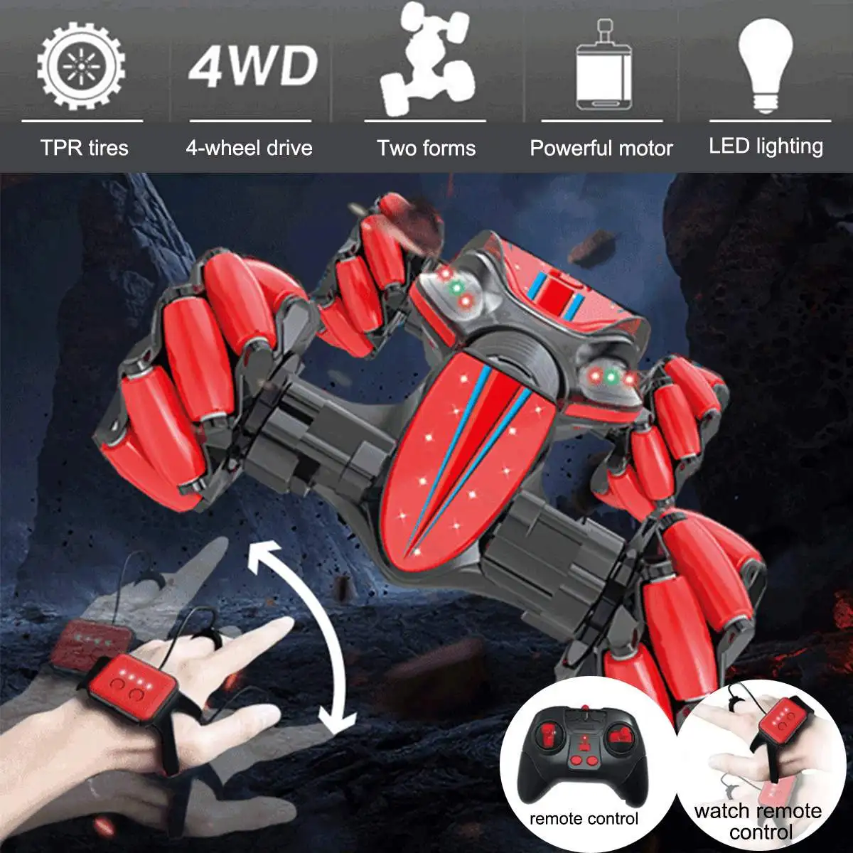 

LBLA 2.4G RC Car Stunt Gesture Sensing Twisting Vehicle Blue/Red 360 Degree Drift Flip Deformation Car Lighting Music Kids Gift