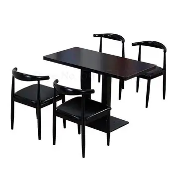 

Fast food table and chair combination snack bar cafe restaurant tea shop dining table and chair imitation solid wood iron horn c