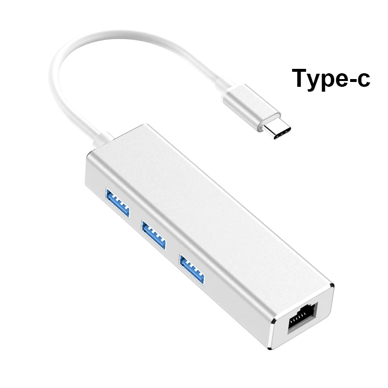Тип c концентратор Тип с разъемами типа c и Gigabit LAN с концентратор RJ45 Мульти USB 3,0 адаптер для USB C ноутбук телефон Win7/8/10, Mac OS, Linux Vista - Цвет: Silver