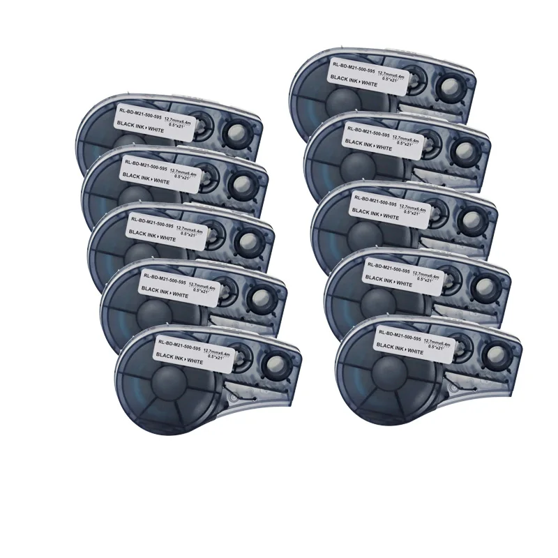 

10pcs Label Tape M21-500-595 Black on White 12.7mm Width Compatible for Brady BMP21-PLUS IDPAL and LABPAL Label Printer