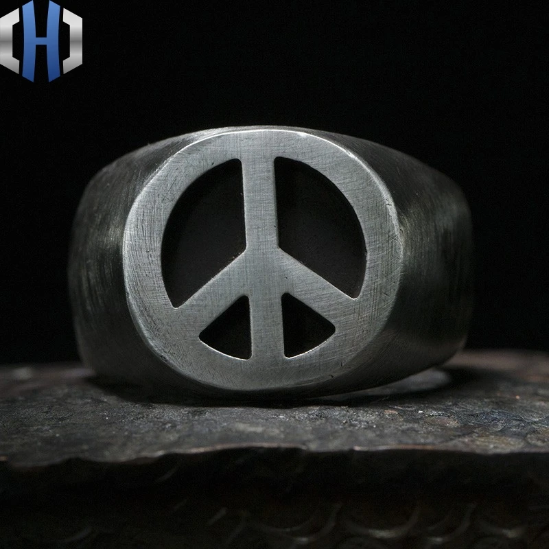 

Original Design Handmade Silver Anti-war Logo Ring 925 Silver Personality Wild Ring Men And Women