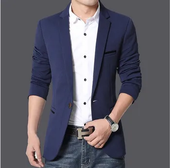 

Mens Korean Slim Fit Fashion Cotton Blazer Suit Jacket Black Blue Khaki Plus Size 4XL 5XL Male Wedding Dress Blazers Coats