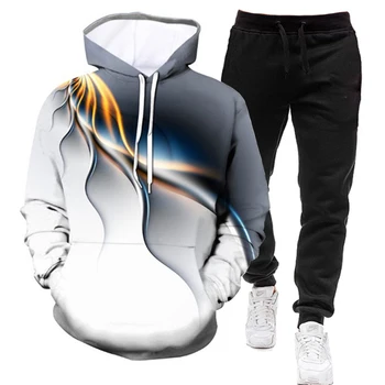 

Men Sets 2 Pieces Tracksuit 3D Printed Lightning Hoodies Sweatshirt+Pants Sportswear Sports Suit For Men Clothing Sets Oversized