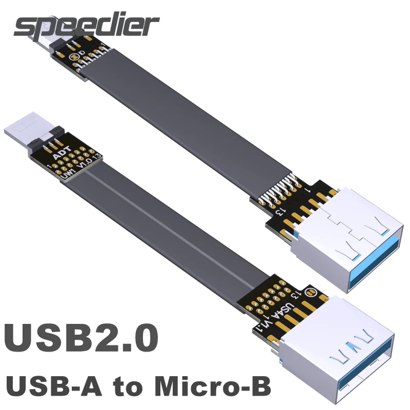 ADT заводская цена USB2.0 Micro B к типу A Male Female Fold 90 градусов плоский кабель Micro-B