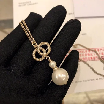 

C2097 A new classic letter pearl pendant necklace star fringe fashionable joker lady collarbone sweater chainJD