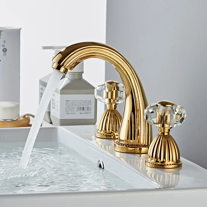 BasinFaucetAntiqueBronzeBathroomSinkFaucet3HoleWidespreadGold