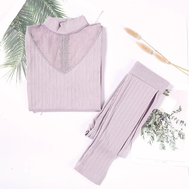 Бесшовная кружевная Утепленная Одежда Нижнее белье Комплект Slim Fit Для женщин Термальность комплект нижнего белья