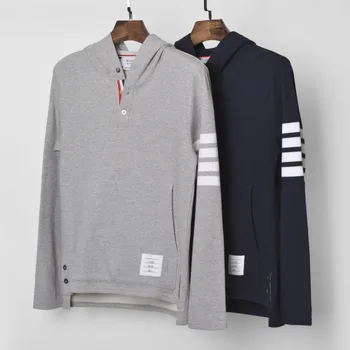 

Fashion 2020 TB THOM Brand Spring Autumn hooded Clothing Cotton jacket Men Sweatshirts Striped Slim Male Casual Sportswear Coat