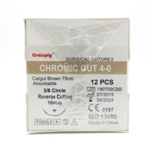 Зубная практика швов стерильные рассасывающиеся хромные кишки 4-0 75 см Catgut коричневый с иглами 3/8 круг обратная резка 16 мм