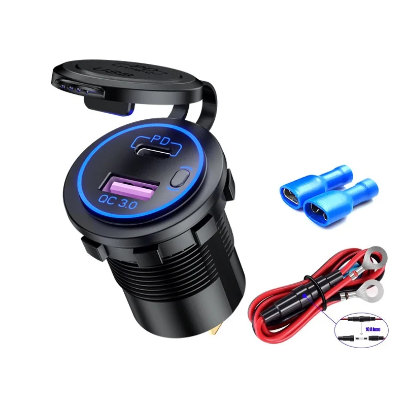 5v 1a usb 60W USB Car Charger PD Type C QC 3.0 Fast Charging Power With Switch USB Car Charger Universal Motorcycle Car Truck RV ATV Boat 65 watt car charger Chargers