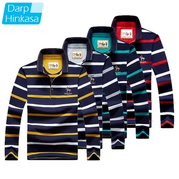 Image of 2020 Autumn New Men Polo Shirt Long Sleeve Shirt Cotton Embroidery Spring Warm Casual Fashion Stripe Polo Shirt Men