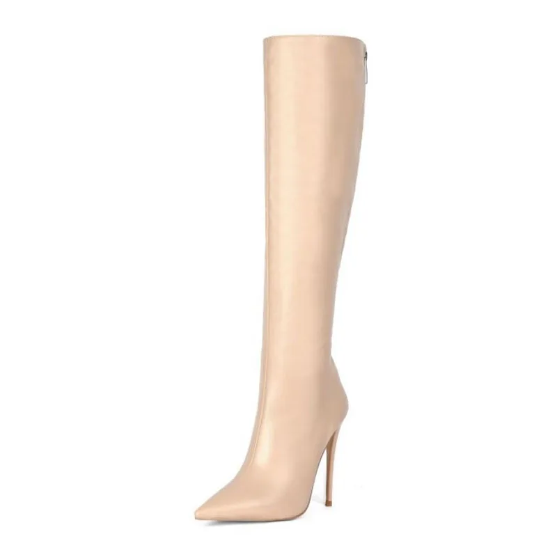 Taoffen/4 цвета, высококачественные сапоги выше колена с острым носком пикантная Роскошная обувь на высоком каблуке на молнии женская обувь, размер 34-45