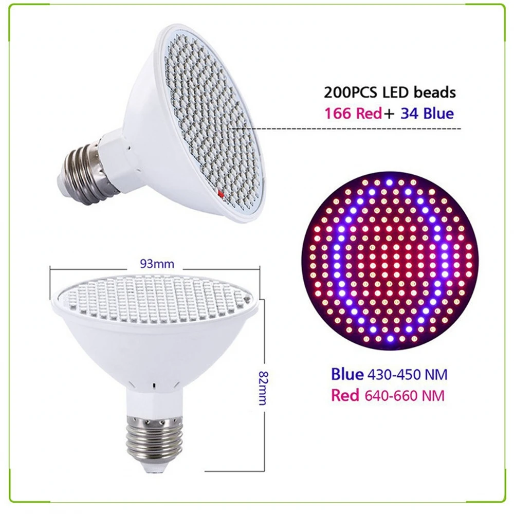 200w Led Full spectrum Plant Grow Led Light Bulbs Lamp lighting for Seeds Flower Greenhouse Veg Indoor garden E27 phyto growbox - Испускаемый цвет: 200led