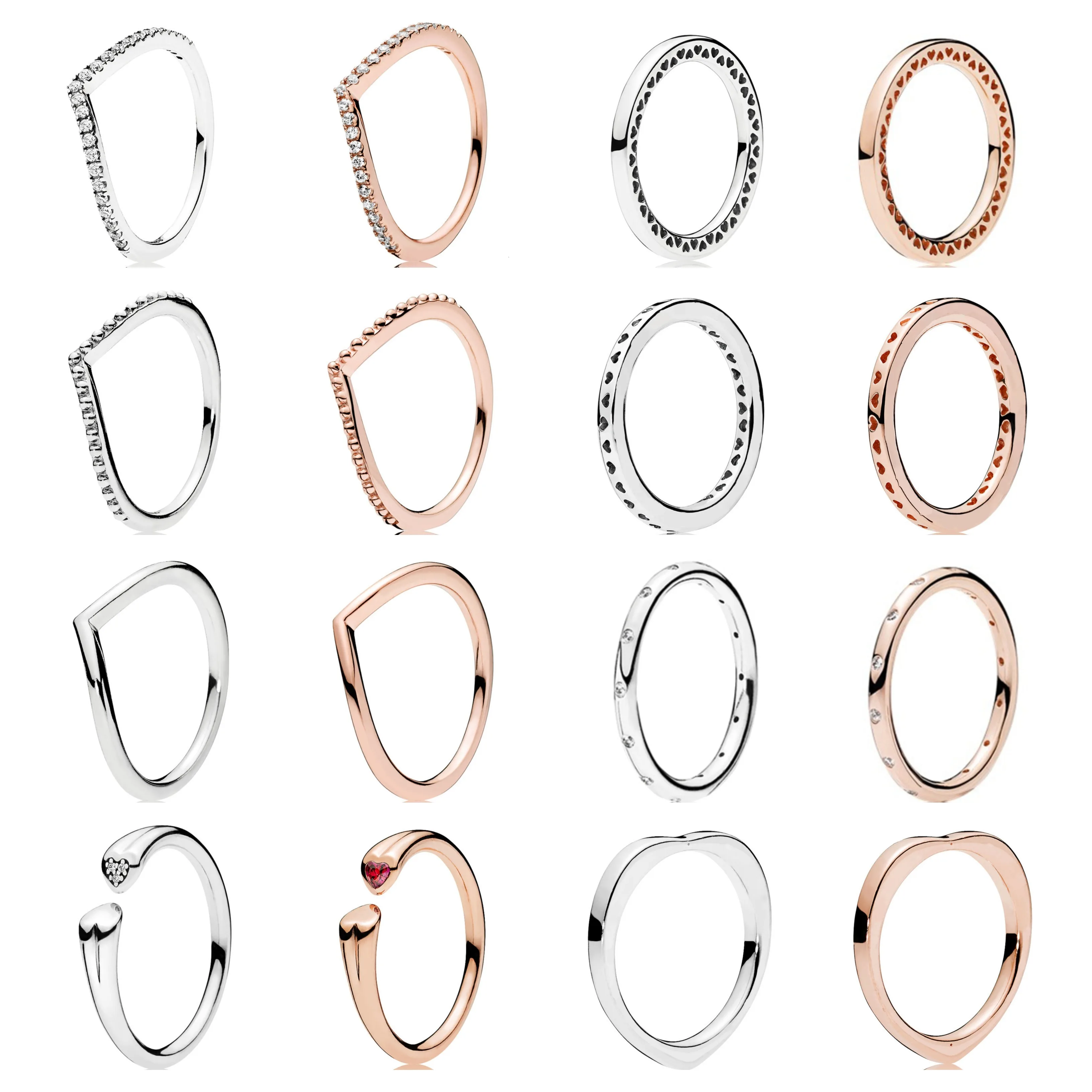 

Authentic 925 Sterling Silver Oriental Personality Rose Love Heart Stacked Dazzling Fit European Rings Charms Jewelry