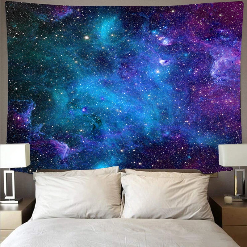 

Mysterious universe starry sky space galaxy big art tapestry psychedelic wall hanging beach towel polyester fiber thin blank T51