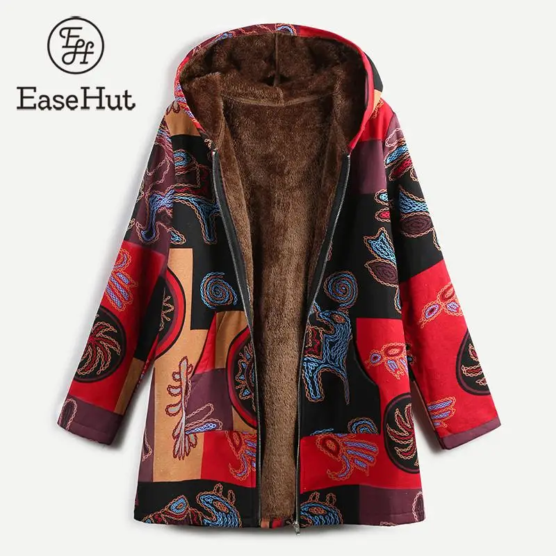 Achat EaseHut femmes vestes d hiver grande taille en peluche à manches longues 2019 automne ThinParkas 4XL 5XL grande taille automne Long manteau avec une capuche