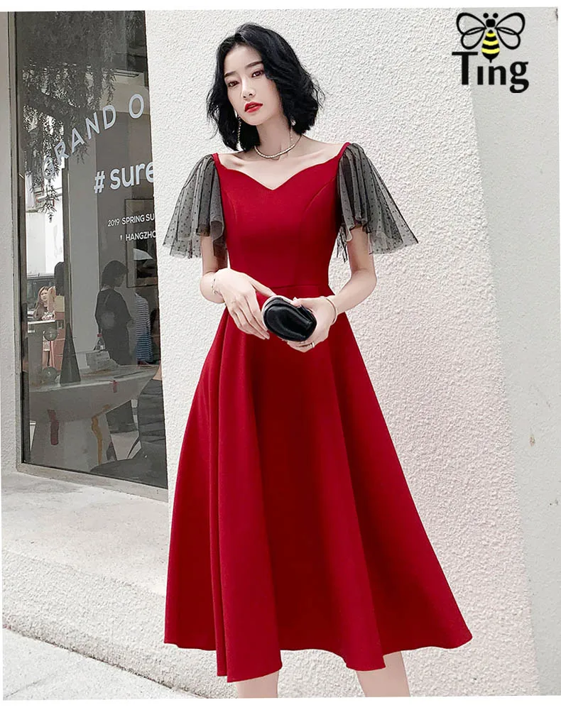Tingfly Summer Sweety Girl Ruffles Sleeve Red A line Dress Lady Elegant Sweetheart Neckline Waist Fit Party Dress Casual Vestido