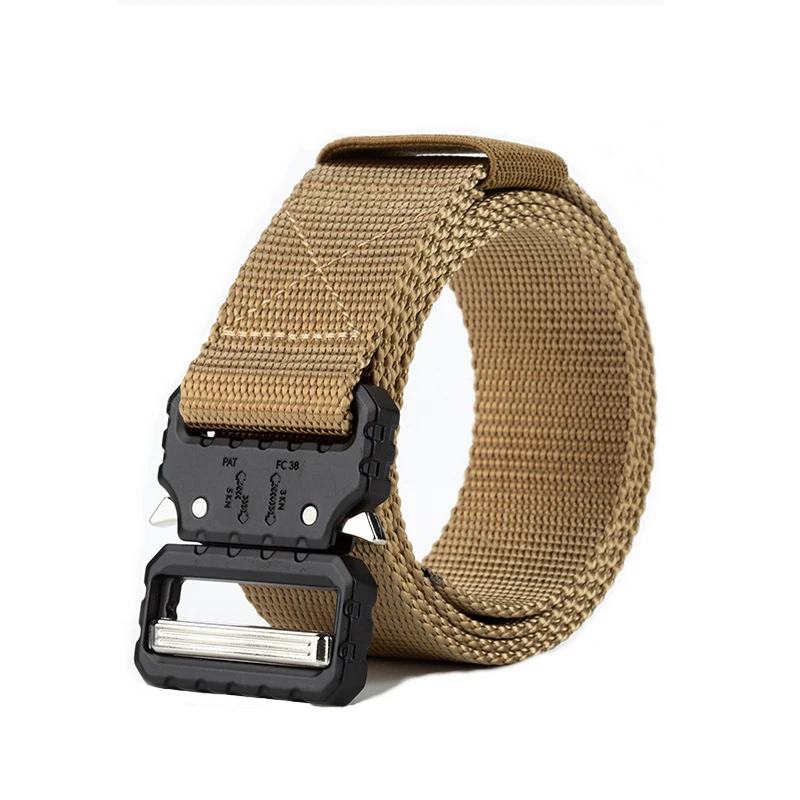 Khaki Belt Армейский тактический ремень, мужской джинсовый ремень с высококачественной нейлоновой быстроразъемной автоматической металлической пряжкой, аксессуары для охоты на открытом воздухе - Цвет: Khaki Belt