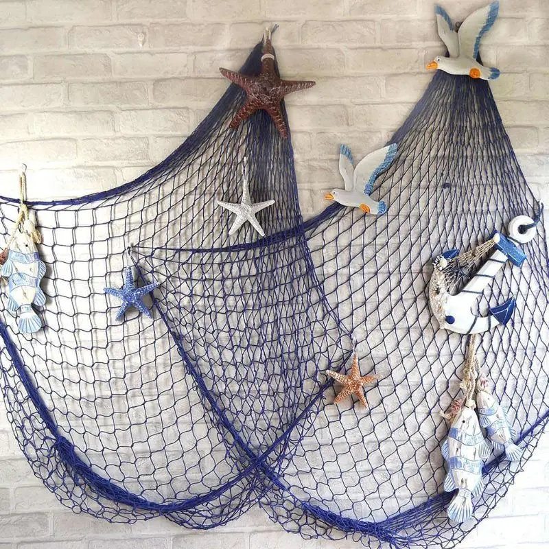 Mediterranean Style Handmade Woven DIY Fishing Net Seaside Wall Hanging  Beach Theme Nautical Party Decoration Home Photo Props