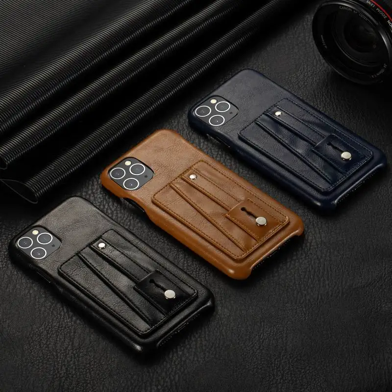 Роскошный Ретро Чехол из искусственной кожи для iphone 11 Pro Max XS X XR 7 8 Plus, чехол для телефона с отделениями для карт, задняя крышка с ремешком на палец, подставка-держатель