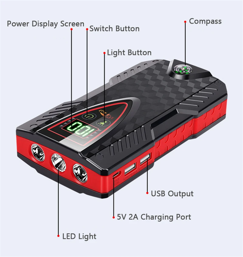 30000mAh 12V 1000A Car Jump Starter Power Bank for iPhone 12 11 Xiaomi Tablet Powerbank Auto Jumper Engine Battery Car Emergency portable phone charger