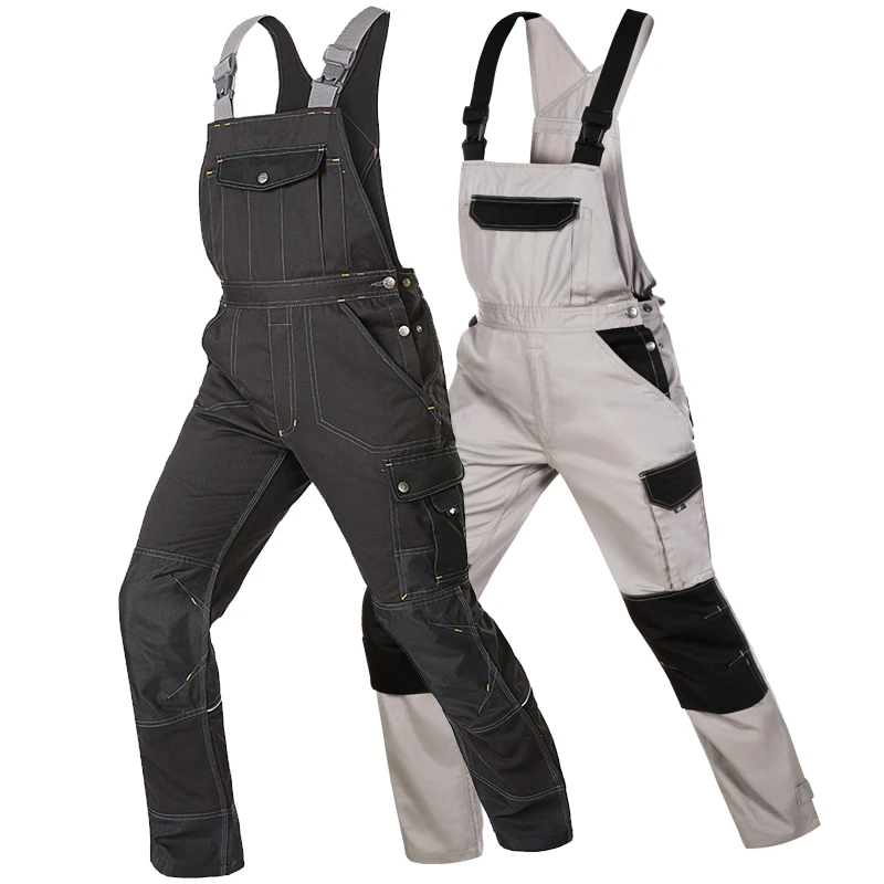 Heavy Duty Work Bib and Brace Overalls with Knee Pads Pocket dark blue work wear Craftsman Bib