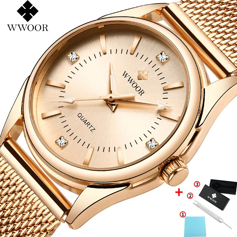 Rose Gold Топ Бренд роскошные розовые часы женские маленькие бриллиантовые дамские наручные часы очаровательные часы-браслет для женщин Montre Femme Reloj - Цвет: Rose Gold